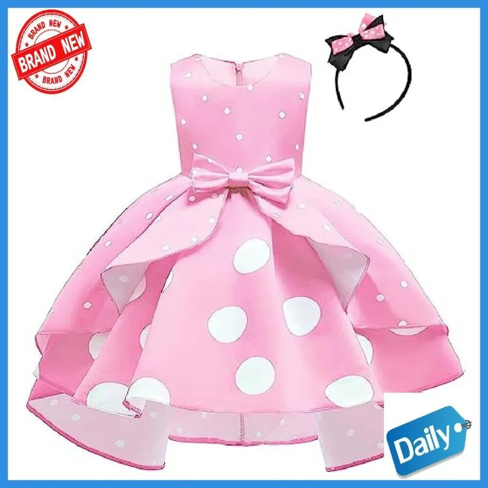 Baby Girl Princess Costume Dress Set with Headband Polka Dot